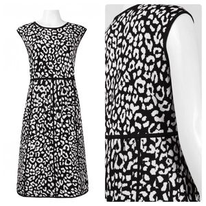 9West Black & White Print Fit & Flare Dress Sz L